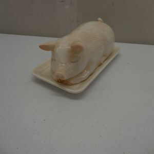 Vintage Otagiri Sleeping Pig Covered Butter Dish Pink Bow Japan